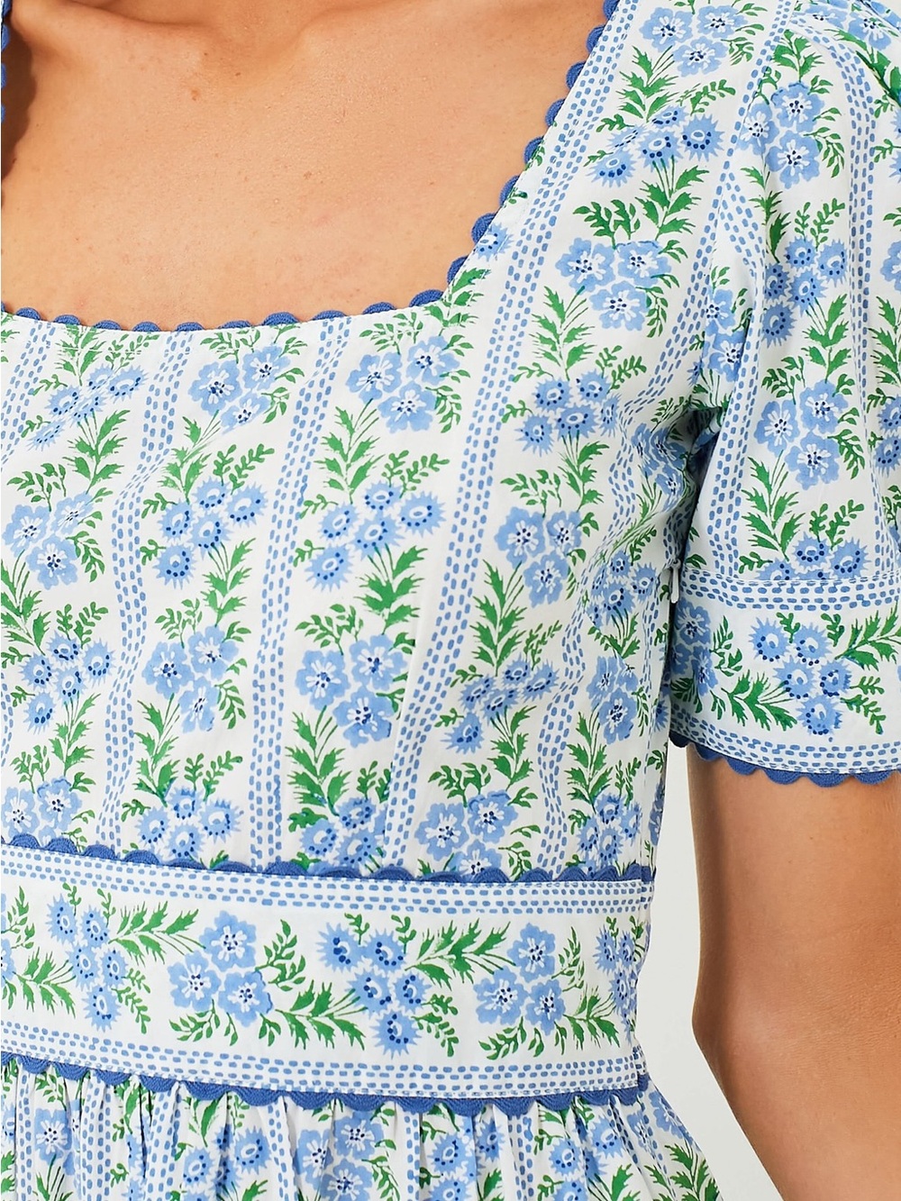 Pink City Prints Cotswolds Border Evelyn Dress Blue Floral Large - Picture 3 of 8